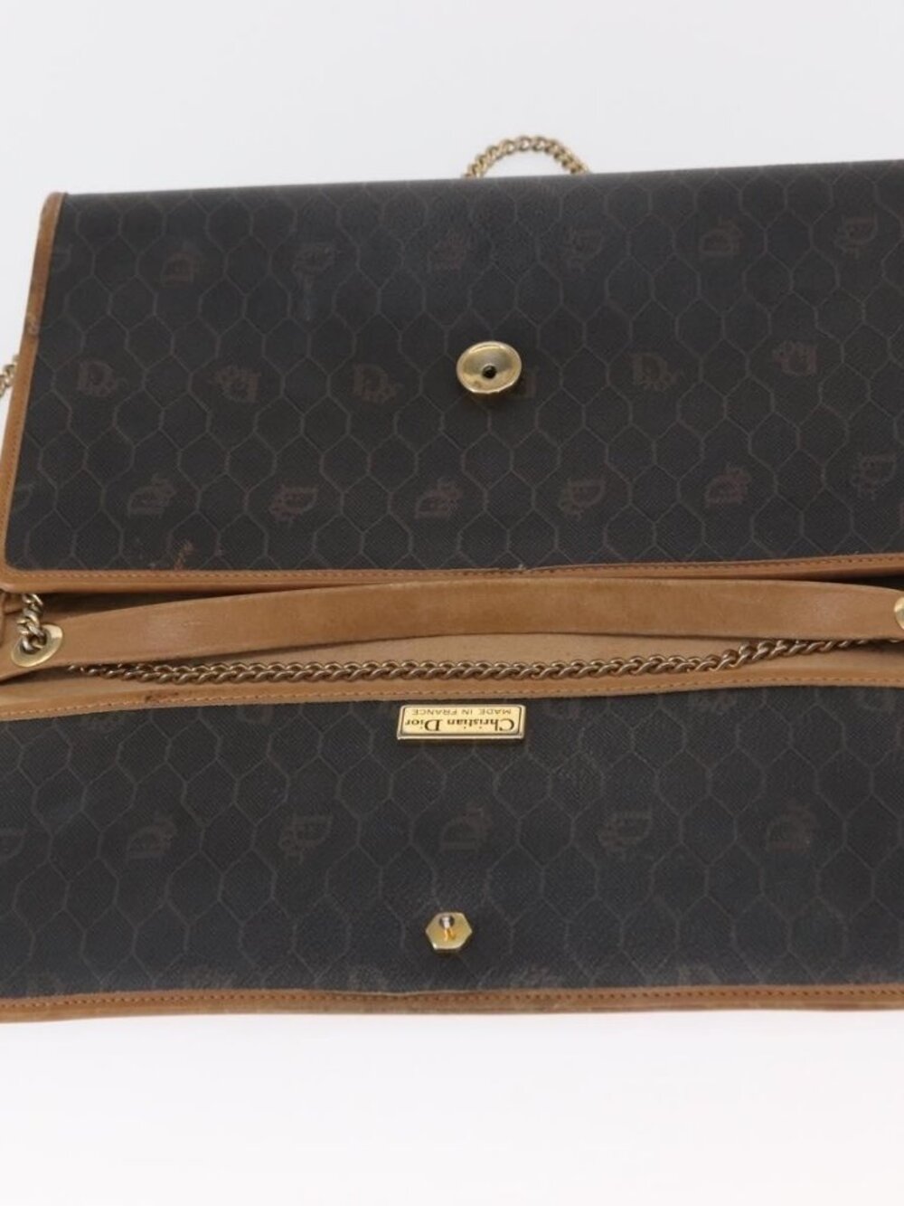 Authentic Christian Dior Honeycomb Canvas Chain Shoulder Bag PVC Black Gold - Picture 7 of 16